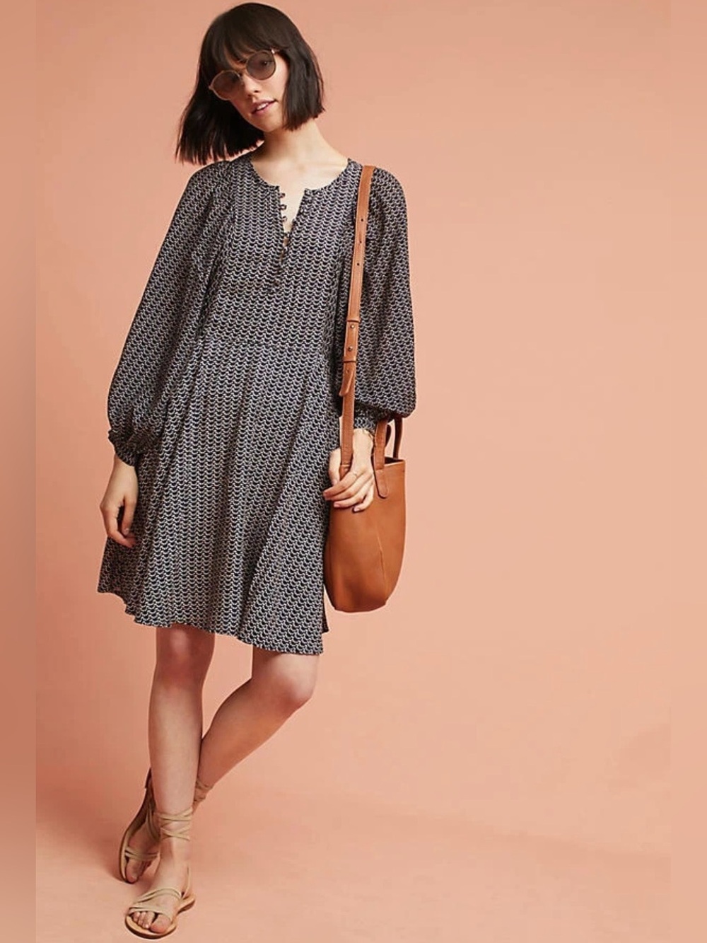 Maeve Anthropologie Sz XS Nilaya Black Cream Balloon Sleeve Dress